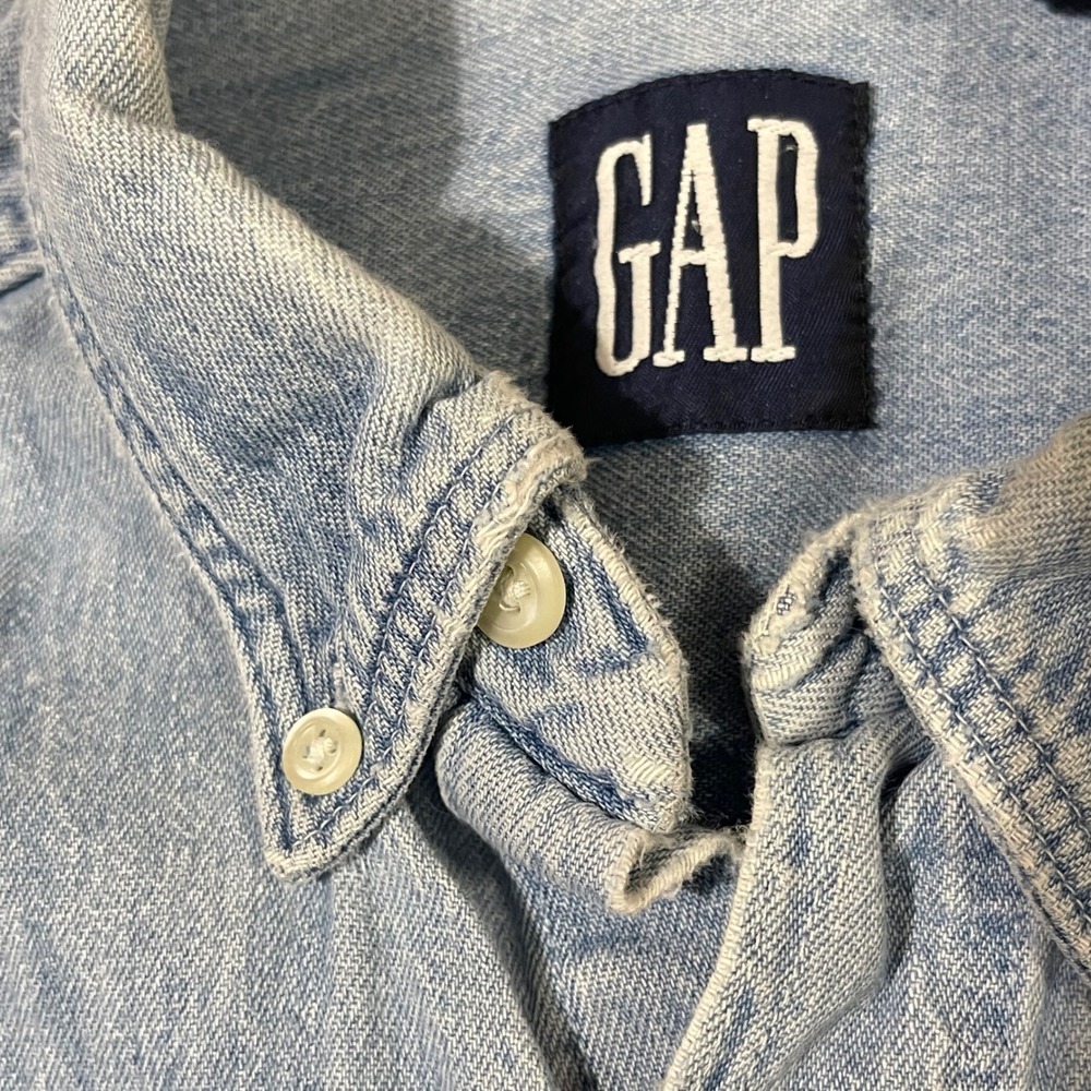 VTG Gap Denim Shirt Button Down Men XL Blue Distressed Pocket Cotton Made in USA - Picture 15 of 15